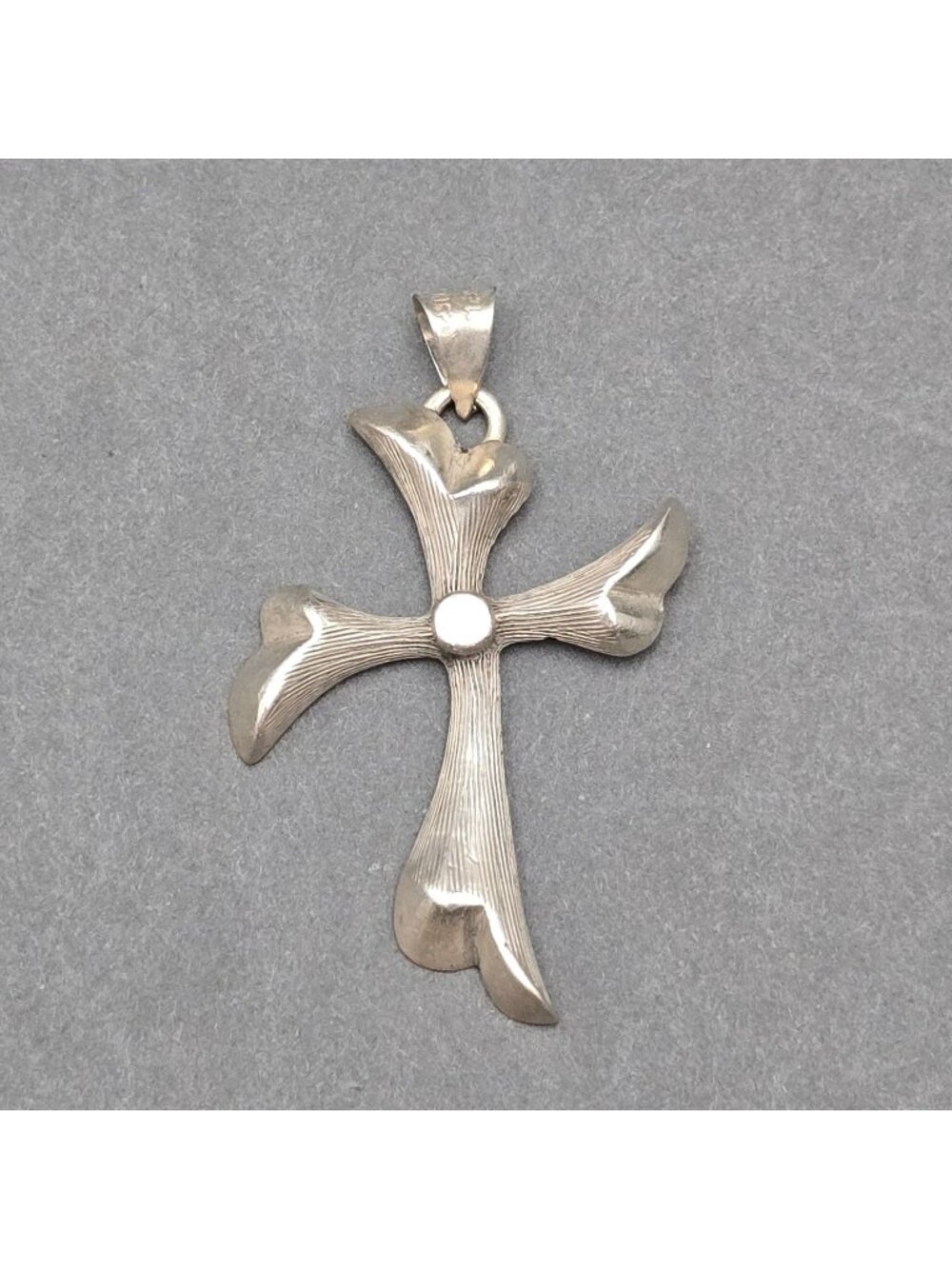 Vintage Taxco Sterling Silver Mexico Cross 2" Pendant Ribbed Statement Eagle 1